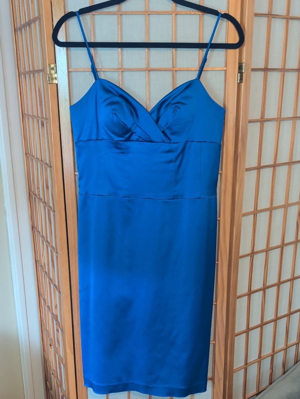 Blue Satin Spaghetti-Strap Dress